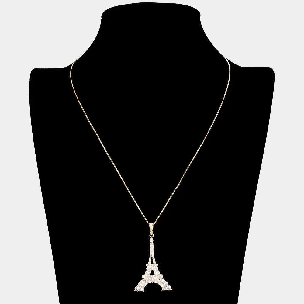 Gold CZ Eiffel Tower Pendant Necklace - Jewelry Store by Erik Rayo