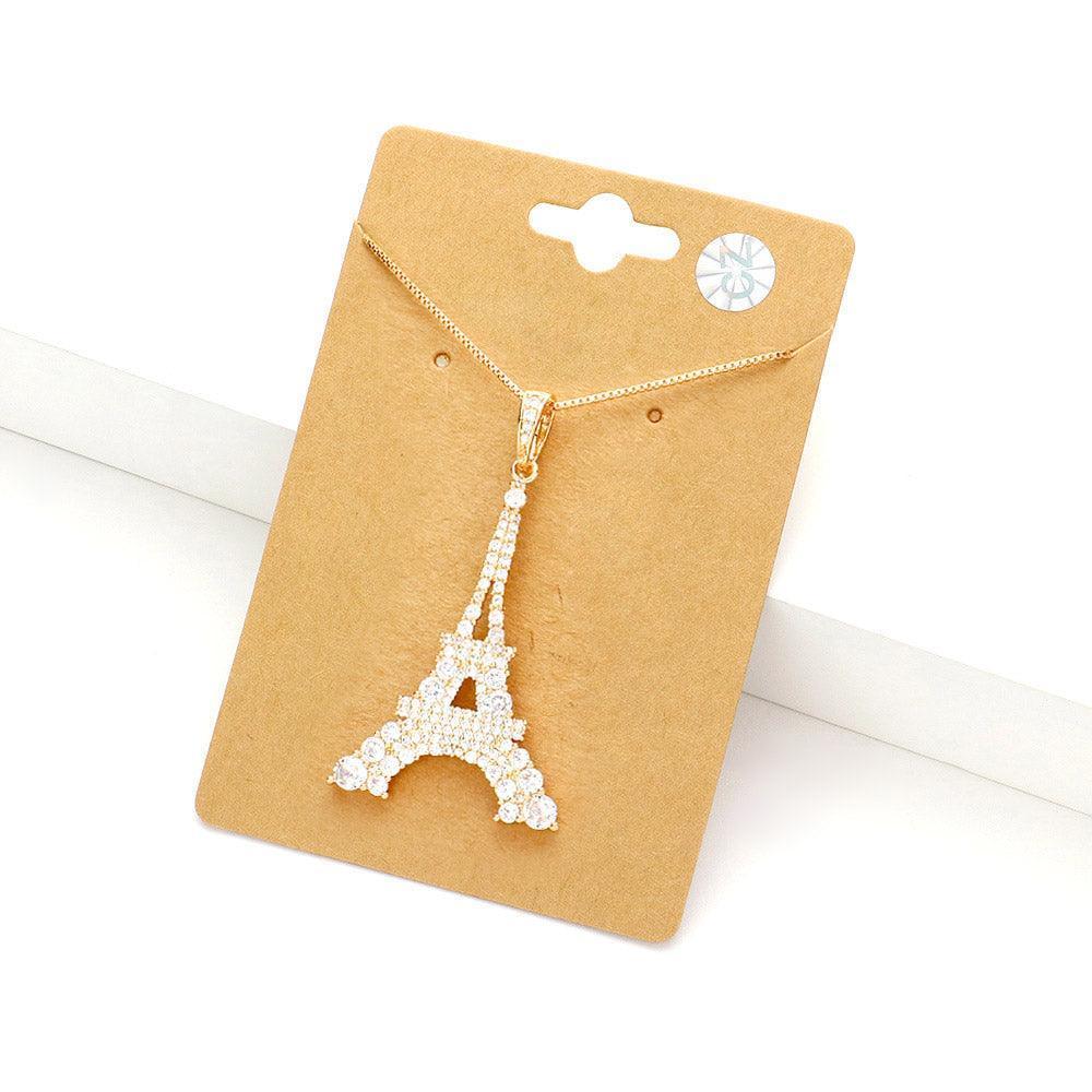 Gold CZ Eiffel Tower Pendant Necklace - Jewelry Store by Erik Rayo