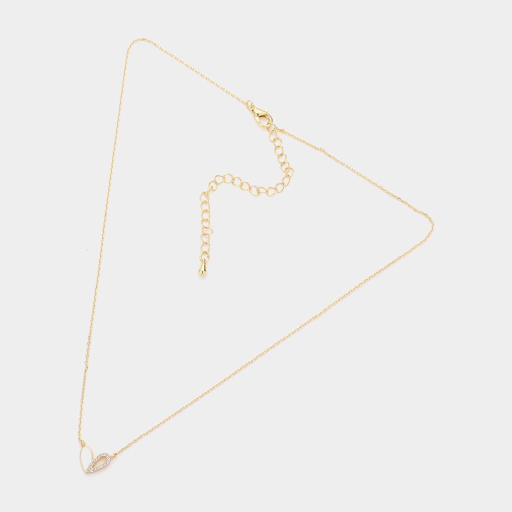 Gold 18K Gold Dipped Half Enamel Half Stone Paved Heart Pendant Necklace - Jewelry Store by Erik Rayo