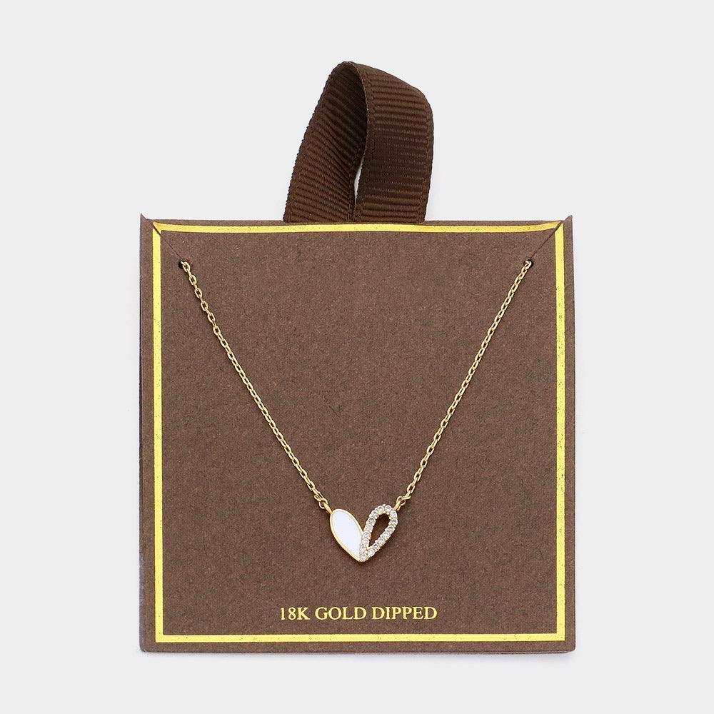 Gold 18K Gold Dipped Half Enamel Half Stone Paved Heart Pendant Necklace - Jewelry Store by Erik Rayo