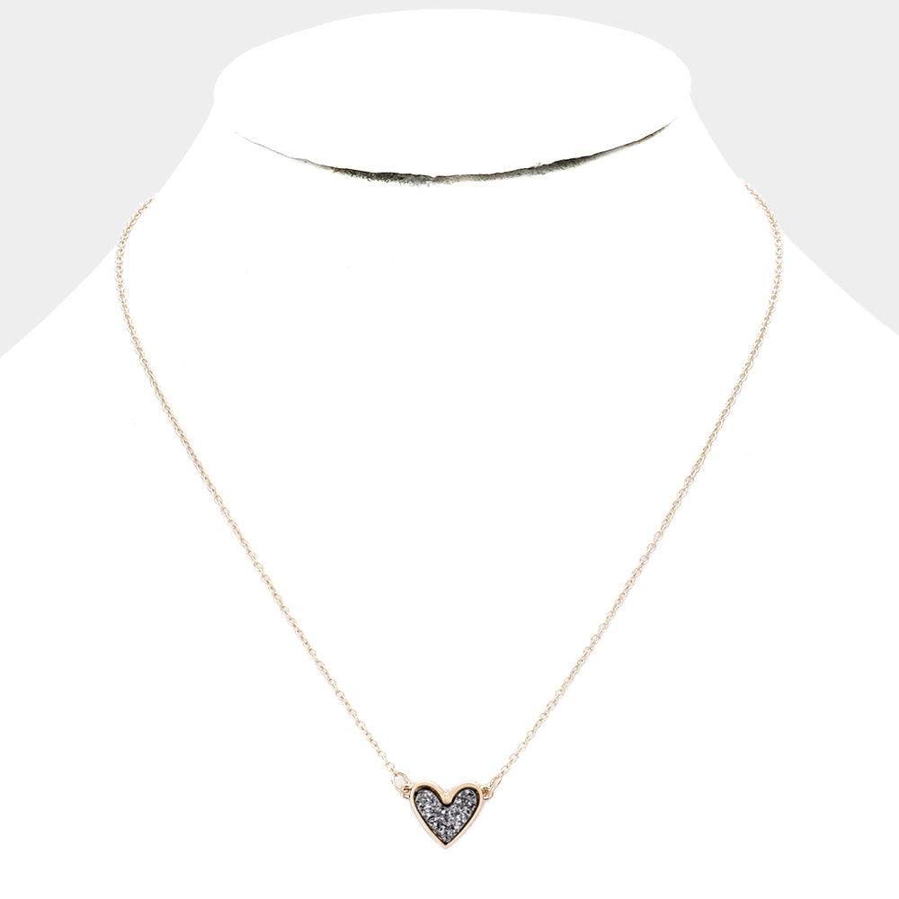 Hematite Druzy Heart Pendant Necklace - Jewelry Store by Erik Rayo