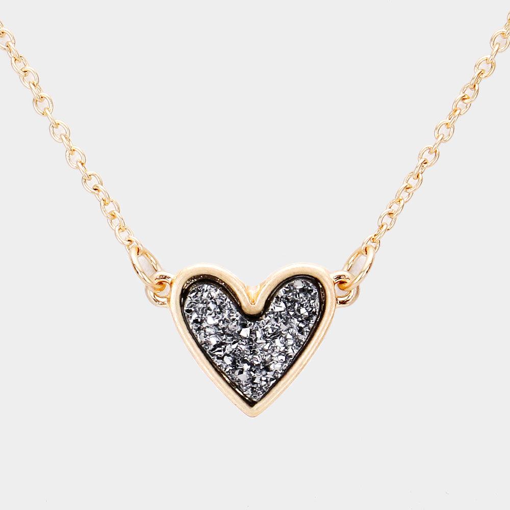 Hematite Druzy Heart Pendant Necklace - Jewelry Store by Erik Rayo