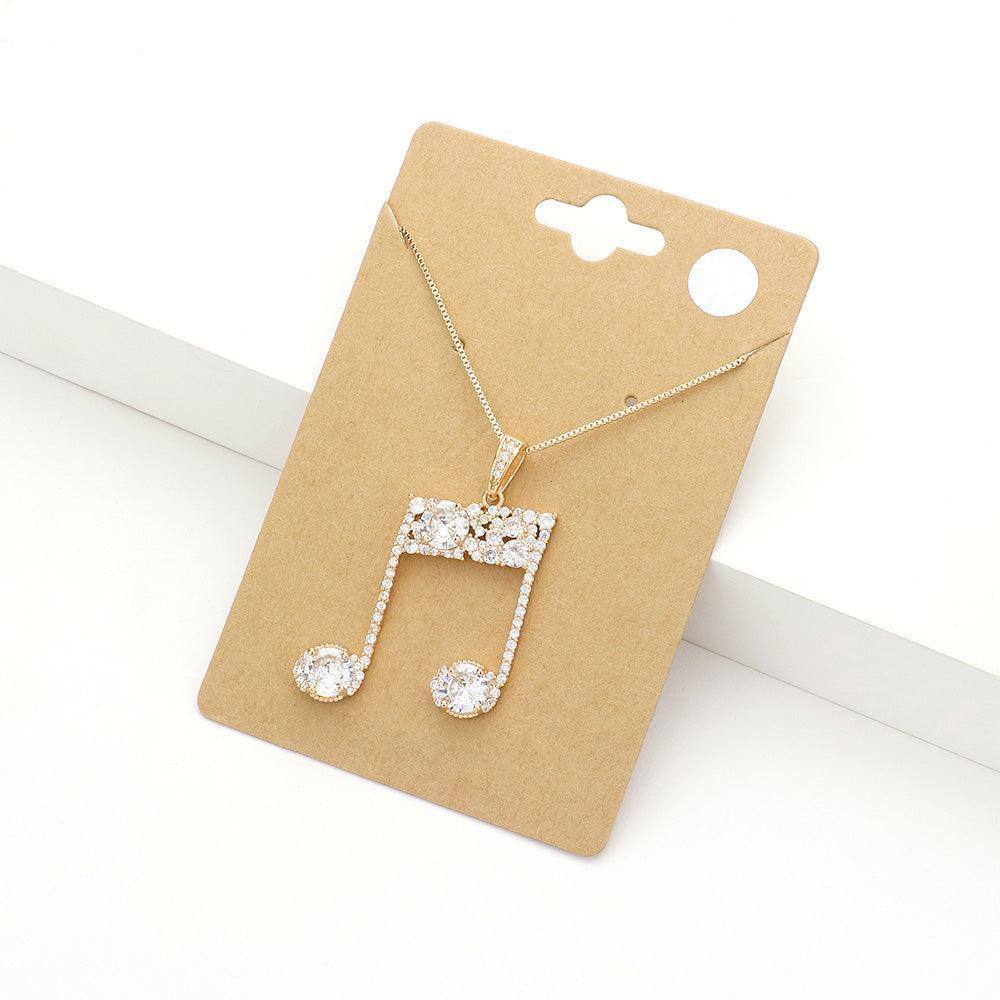 Gold CZ Music Notes Pendant Necklace - Jewelry Store by Erik Rayo