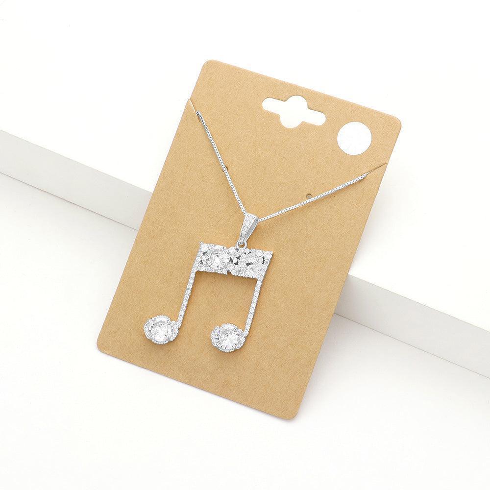 Silver CZ Music Notes Pendant Necklace - Jewelry Store by Erik Rayo