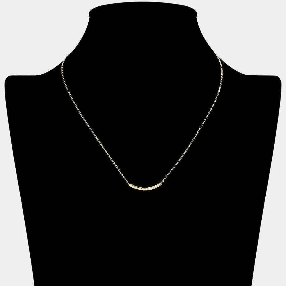 Gold 18K Gold Dipped Brass CZ Stone Paved Bar Pendant Necklace - Jewelry Store by Erik Rayo