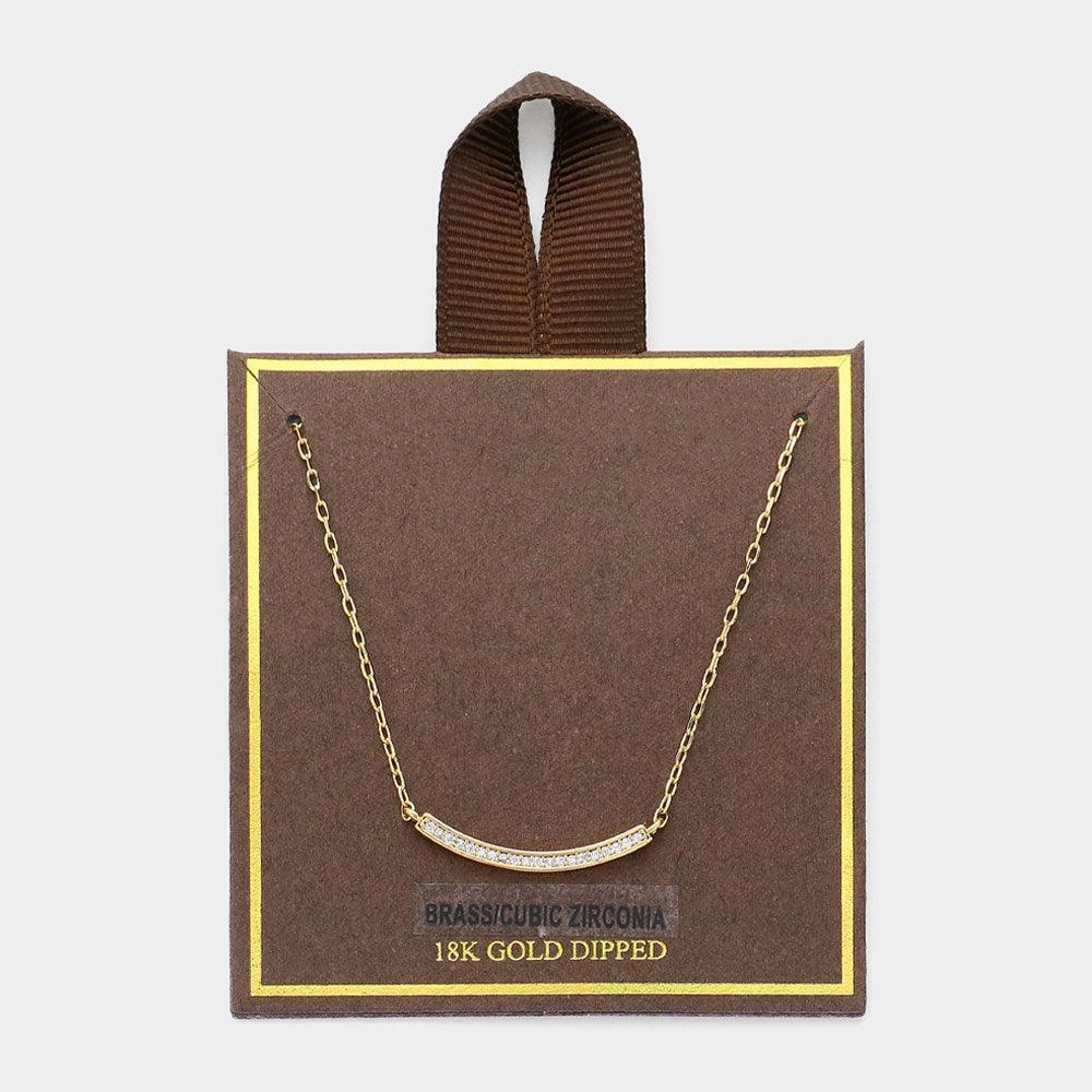 Gold 18K Gold Dipped Brass CZ Stone Paved Bar Pendant Necklace - Jewelry Store by Erik Rayo
