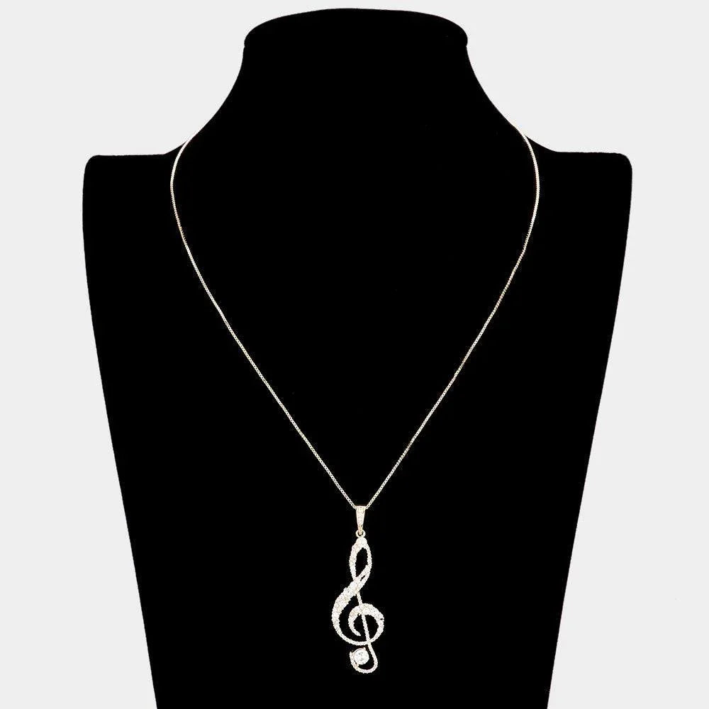 Gold CZ Treble Clef Pendant Necklace - Jewelry Store by Erik Rayo
