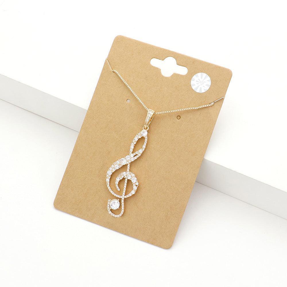 Gold CZ Treble Clef Pendant Necklace - Jewelry Store by Erik Rayo