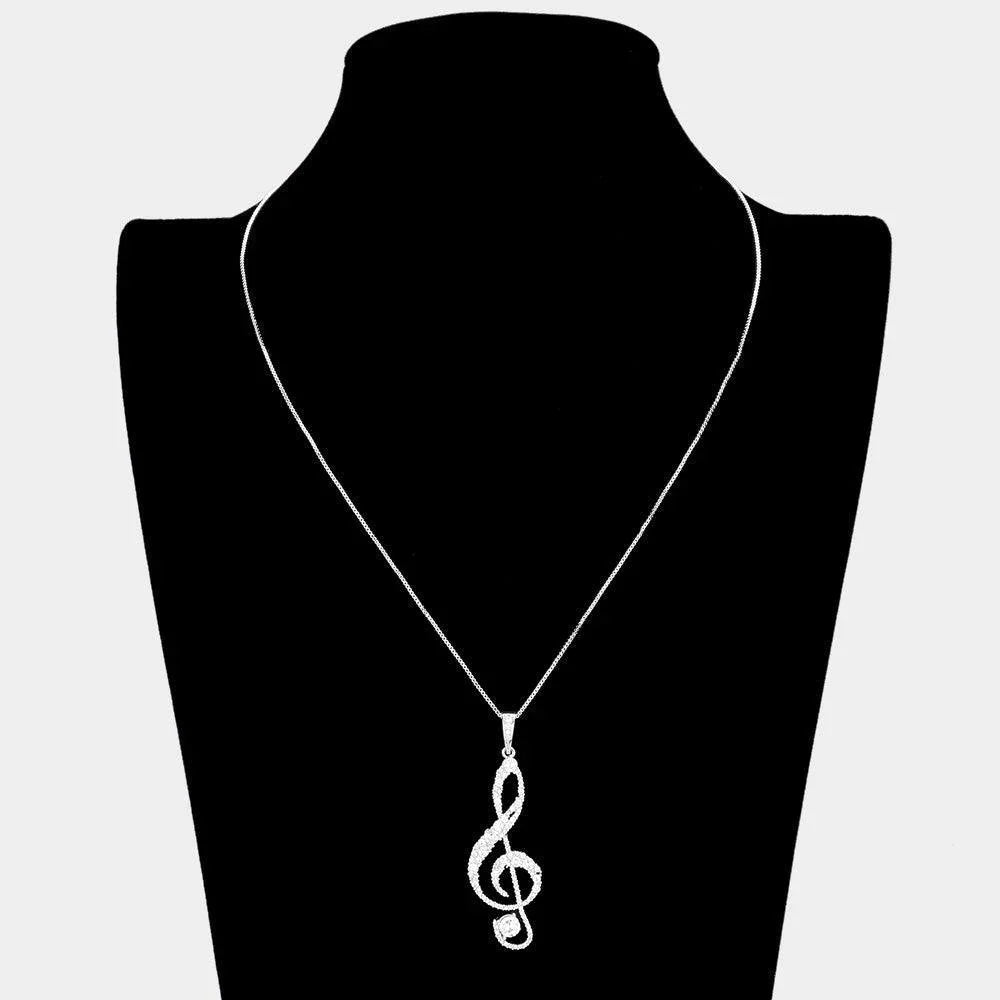 Silver CZ Treble Clef Pendant Necklace - Jewelry Store by Erik Rayo