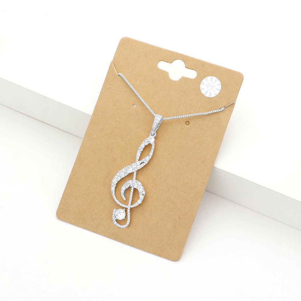 Silver CZ Treble Clef Pendant Necklace - Jewelry Store by Erik Rayo