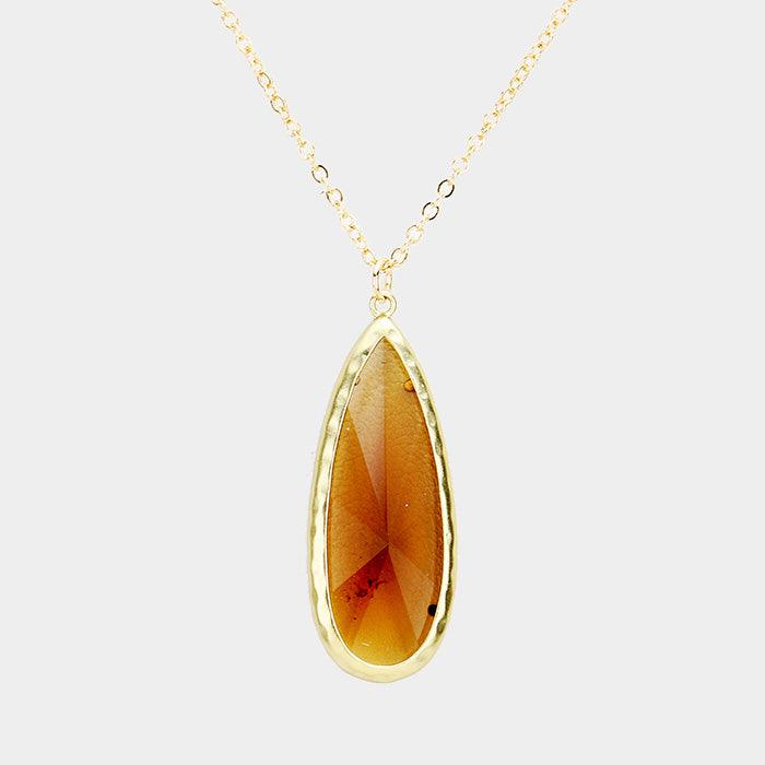 Gold Semi Precious Teardrop Pendant Necklace