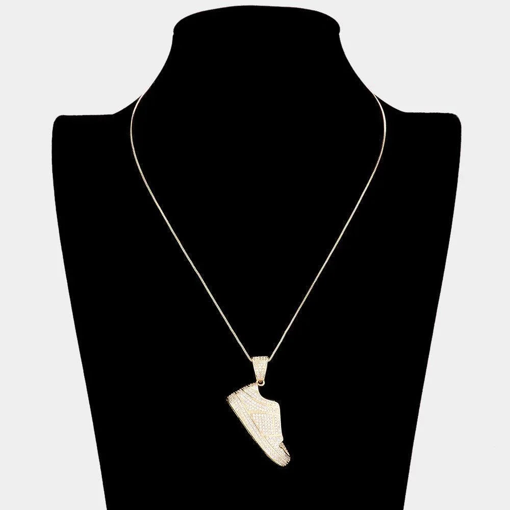 Gold CZ Sneaker Pendant Necklace - Jewelry Store by Erik Rayo