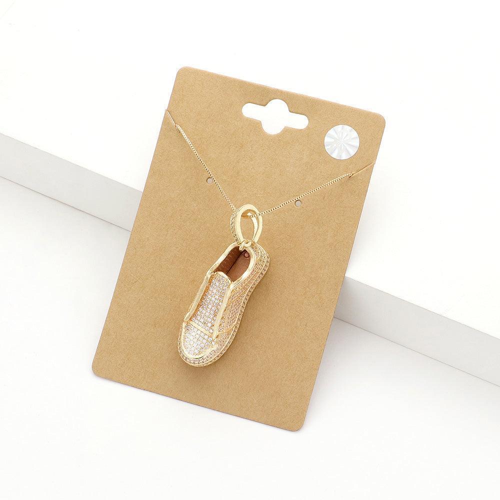 Gold CZ Sneaker Pendant Necklace - Jewelry Store by Erik Rayo