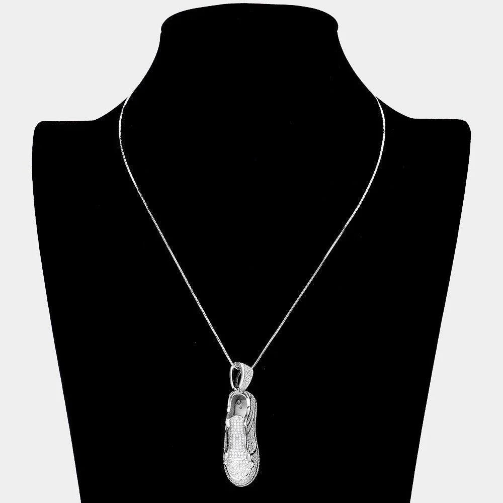 Silver CZ Sneaker Pendant Necklace - Jewelry Store by Erik Rayo