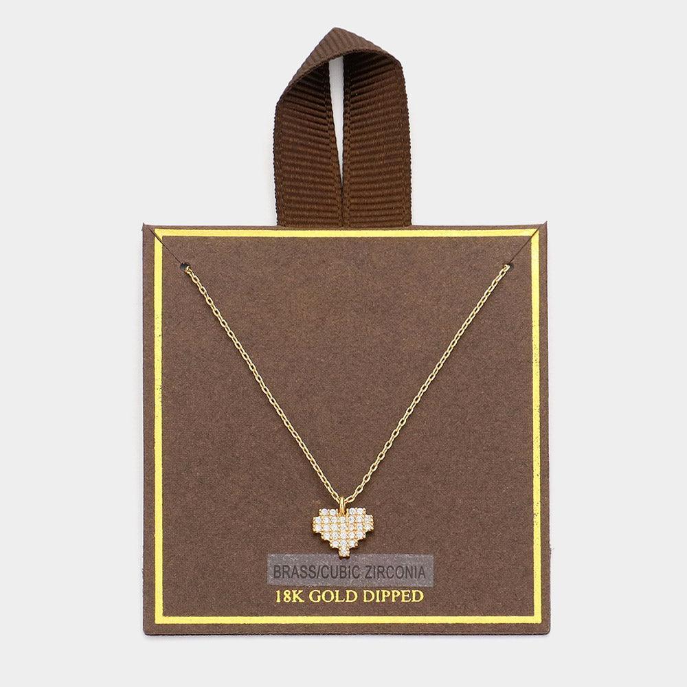 Gold 18K Gold Dipped CZ Stone Paved Mini Heart Pendant Necklace - Jewelry Store by Erik Rayo