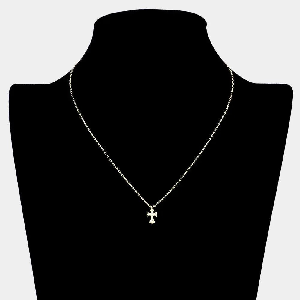 Gold 18K Gold Dipped CZ Stone Paved Mini Cross Pendant Necklace - Jewelry Store by Erik Rayo