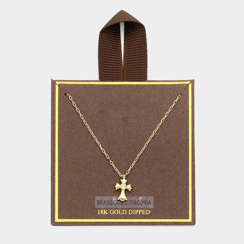 Gold 18K Gold Dipped CZ Stone Paved Mini Cross Pendant Necklace - Jewelry Store by Erik Rayo
