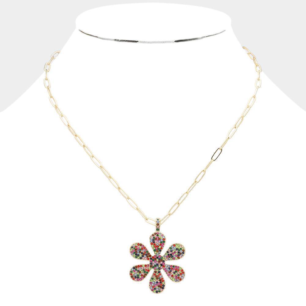 Stone Paved Daisy Flower Pendant Necklace - Jewelry Store by Erik Rayo