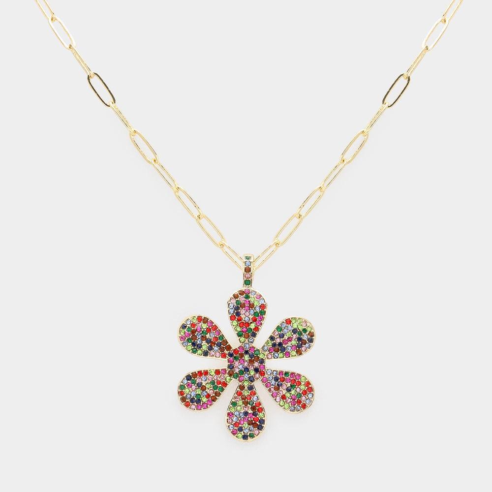Stone Paved Daisy Flower Pendant Necklace - Jewelry Store by Erik Rayo