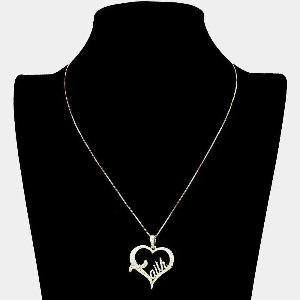 Gold faith Message CZ Open Heart Pendant Necklace - Jewelry Store by Erik Rayo