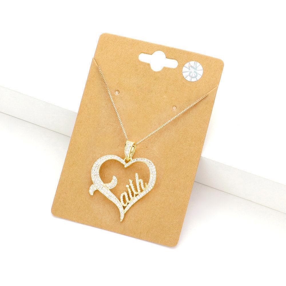 Gold faith Message CZ Open Heart Pendant Necklace - Jewelry Store by Erik Rayo