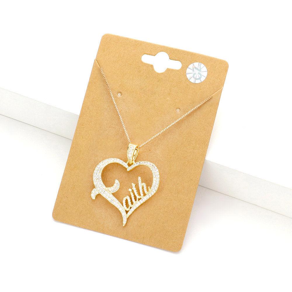 Gold faith Message CZ Open Heart Pendant Necklace