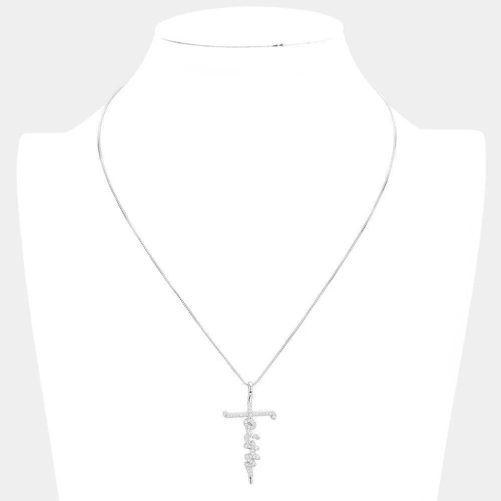 Silver faith CZ Message Cross Pendant Necklace - Jewelry Store by Erik Rayo