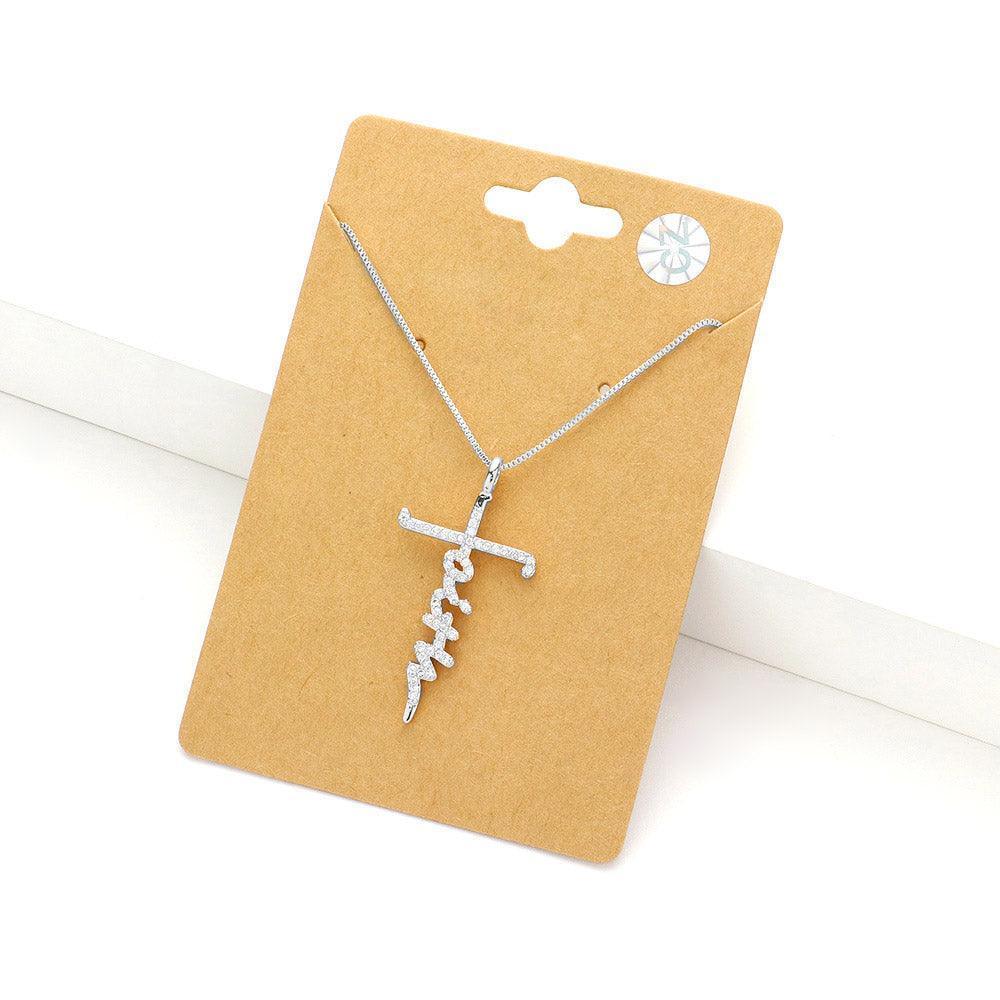 Silver faith CZ Message Cross Pendant Necklace - Jewelry Store by Erik Rayo