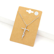 Load image into Gallery viewer, Silver faith CZ Message Cross Pendant Necklace
