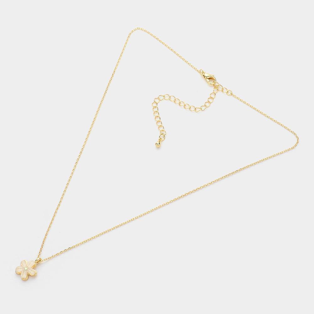 White 18K Gold Dipped Flower Pendant Necklace - Jewelry Store by Erik Rayo