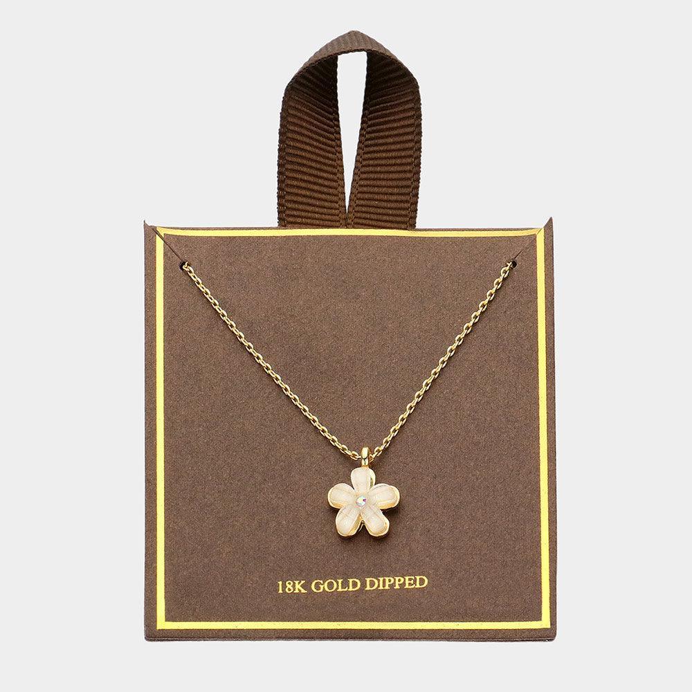 White 18K Gold Dipped Flower Pendant Necklace - Jewelry Store by Erik Rayo
