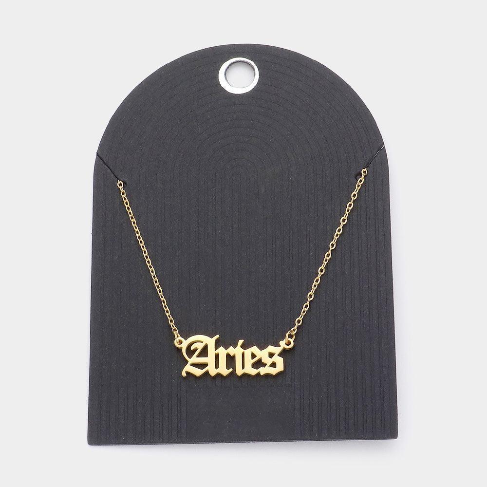 Gold Stainless Steel ARIES Plate Pendant Necklace - Jewelry Store by Erik Rayo