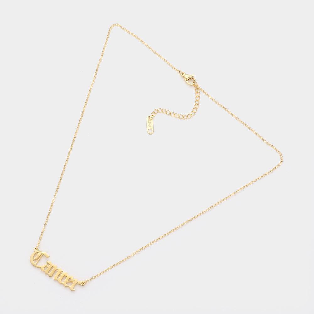 Gold Stainless Steel CANCER Plate Pendant Necklace - Jewelry Store by Erik Rayo