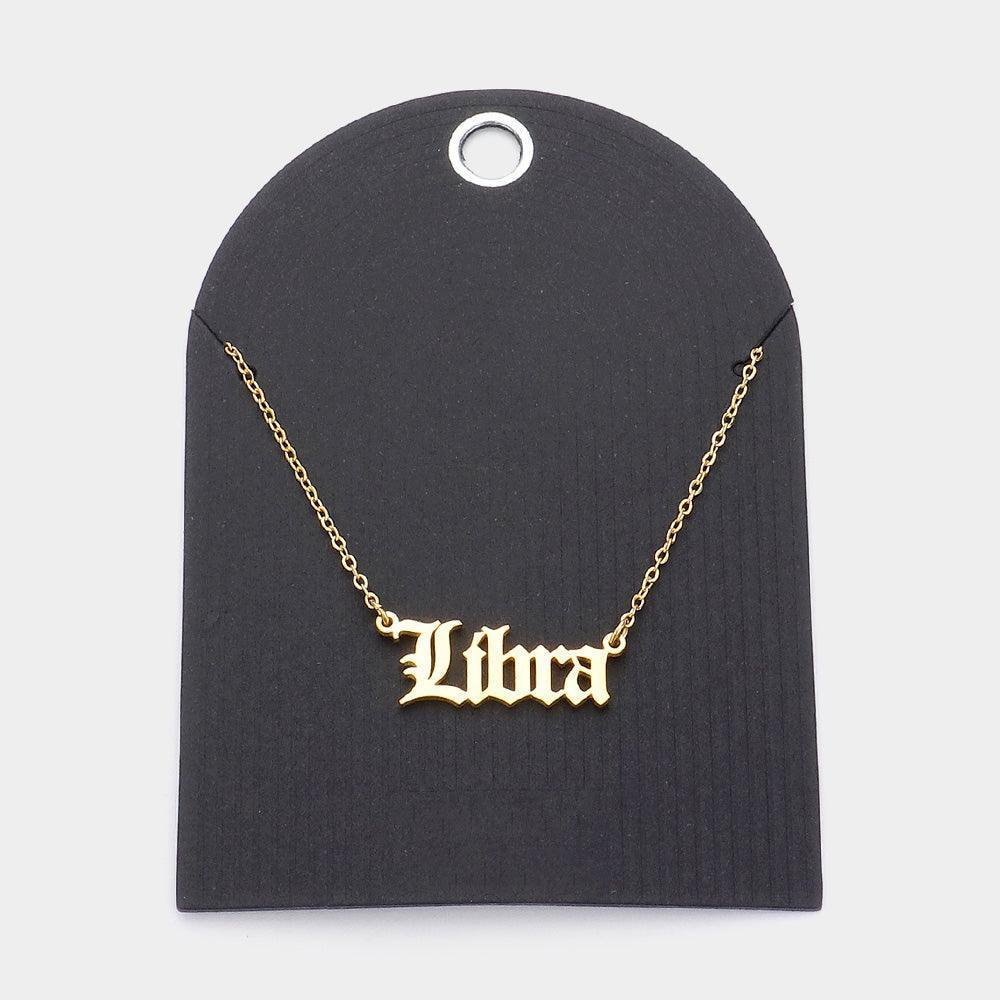 Gold Stainless Steel LIBRA Plate Pendant Necklace - Jewelry Store by Erik Rayo