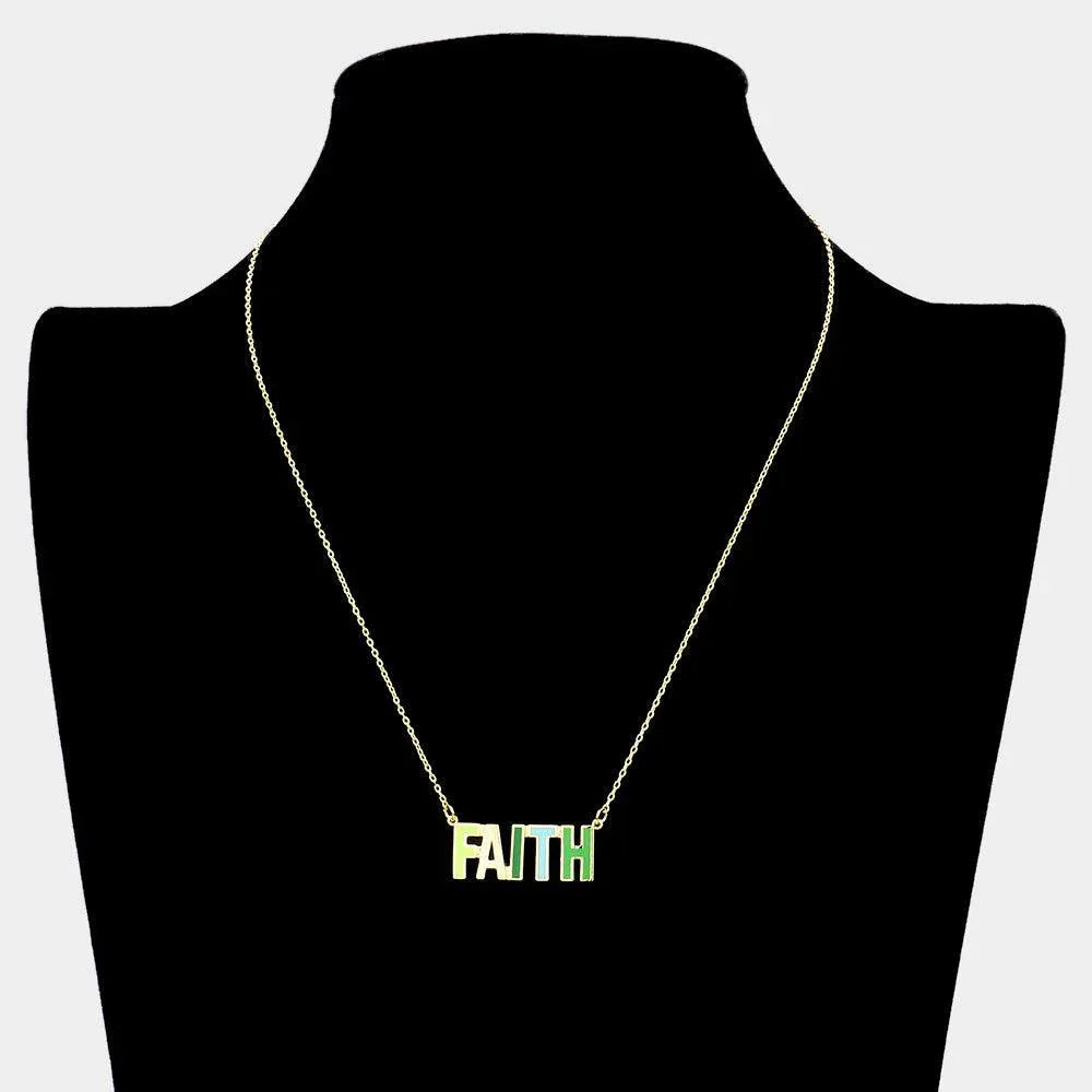 Gold FAITH Brass Metal Enamel Message Pendant Necklace - Jewelry Store by Erik Rayo