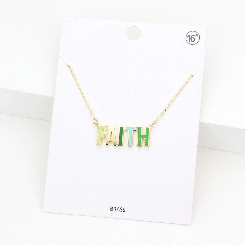 Gold FAITH Brass Metal Enamel Message Pendant Necklace - Jewelry Store by Erik Rayo