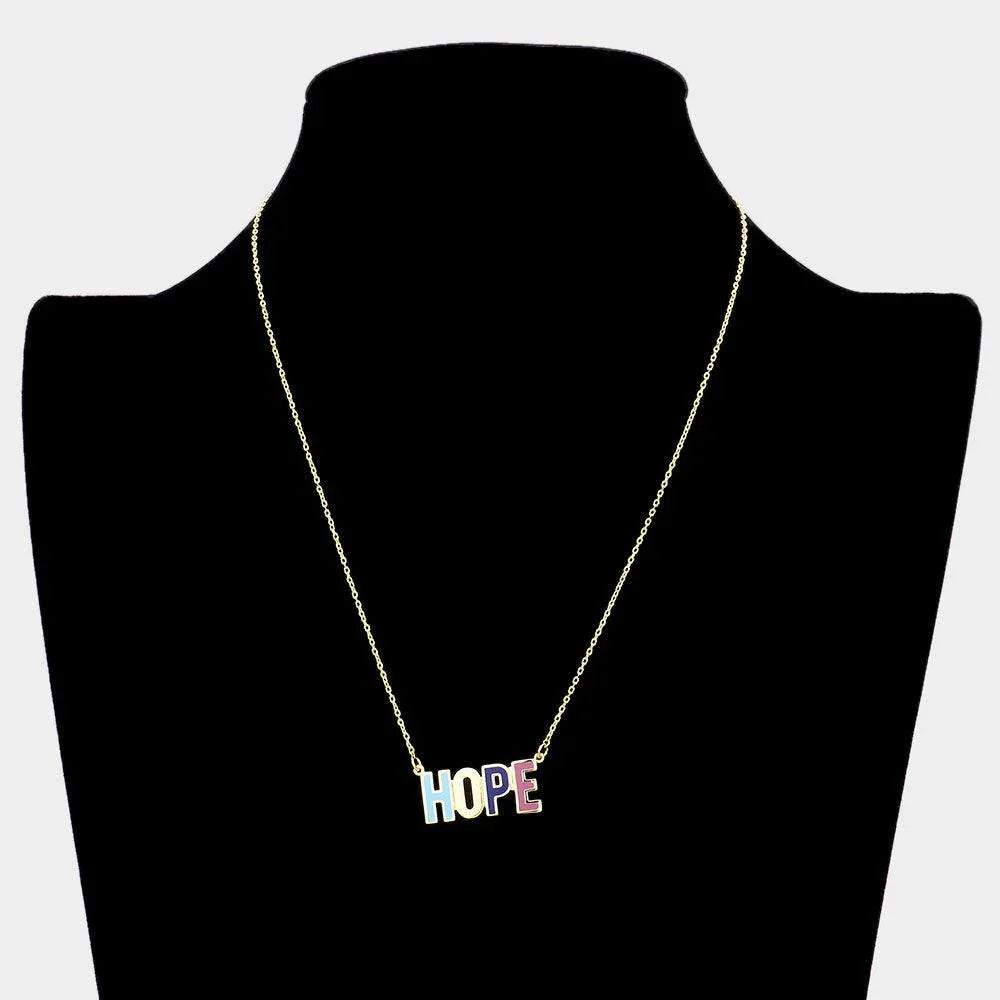 Gold HOPE Brass Metal Enamel Message Pendant Necklace - Jewelry Store by Erik Rayo