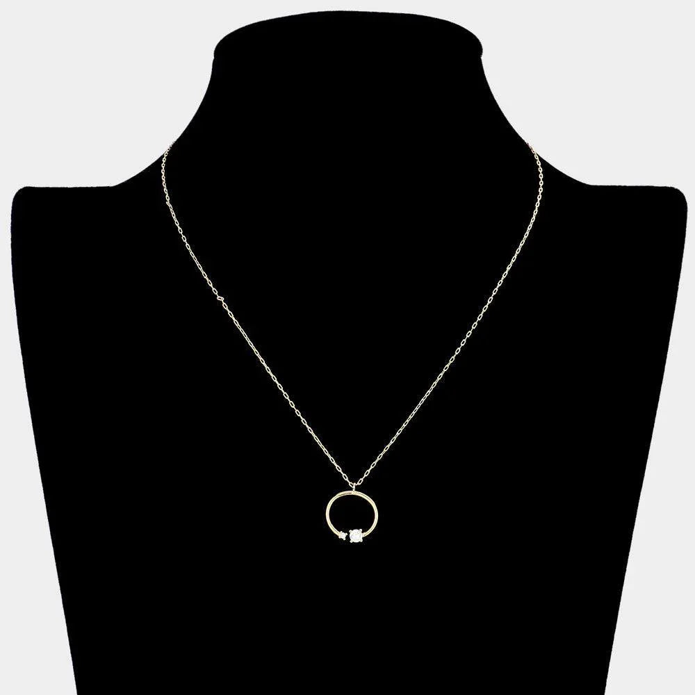 Gold 18K Gold Dipped CZ Stone Accented Open Circle Pendant Necklace - Jewelry Store by Erik Rayo