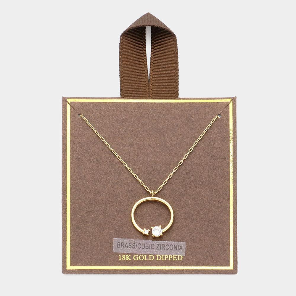 Gold 18K Gold Dipped CZ Stone Accented Open Circle Pendant Necklace - Jewelry Store by Erik Rayo
