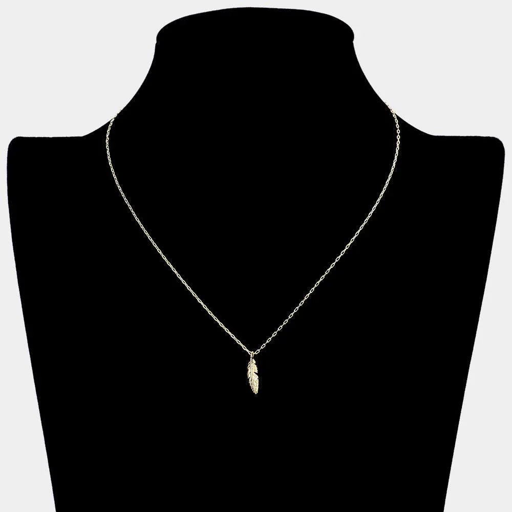 Gold 18K Gold Dipped CZ Stone Paved Feather Pendant Necklace - Jewelry Store by Erik Rayo