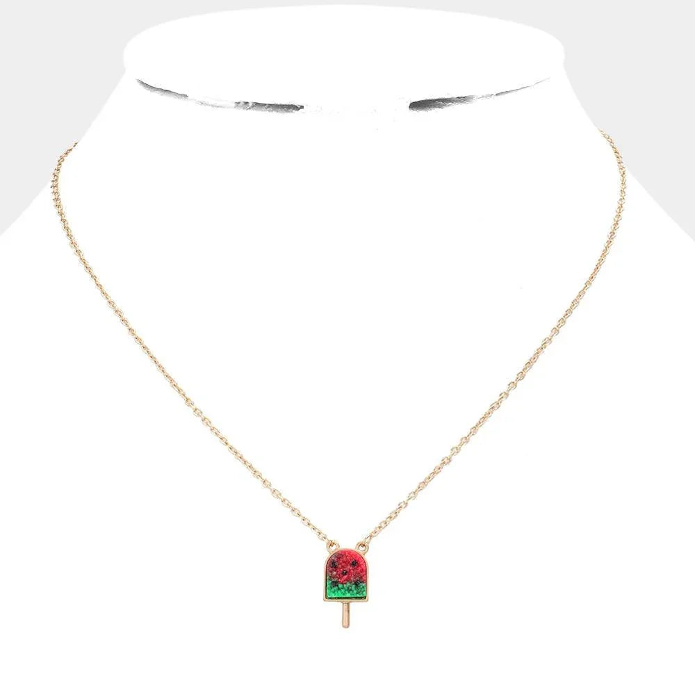 Red Druzy Watermelon Popsicle Pendant Necklace - Jewelry Store by Erik Rayo