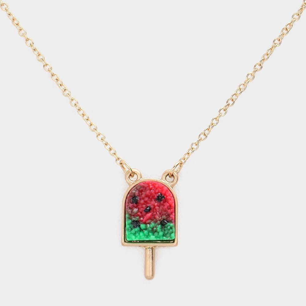Red Druzy Watermelon Popsicle Pendant Necklace - Jewelry Store by Erik Rayo
