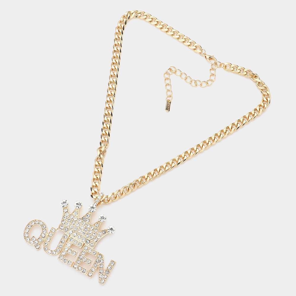 Gold Crown Queen Message Pendant Necklace - Jewelry Store by Erik Rayo