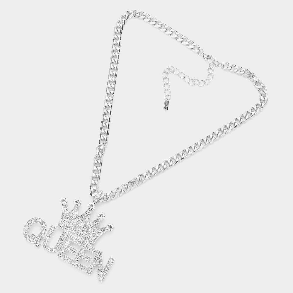 Silver Crown Queen Message Pendant Necklace - Jewelry Store by Erik Rayo