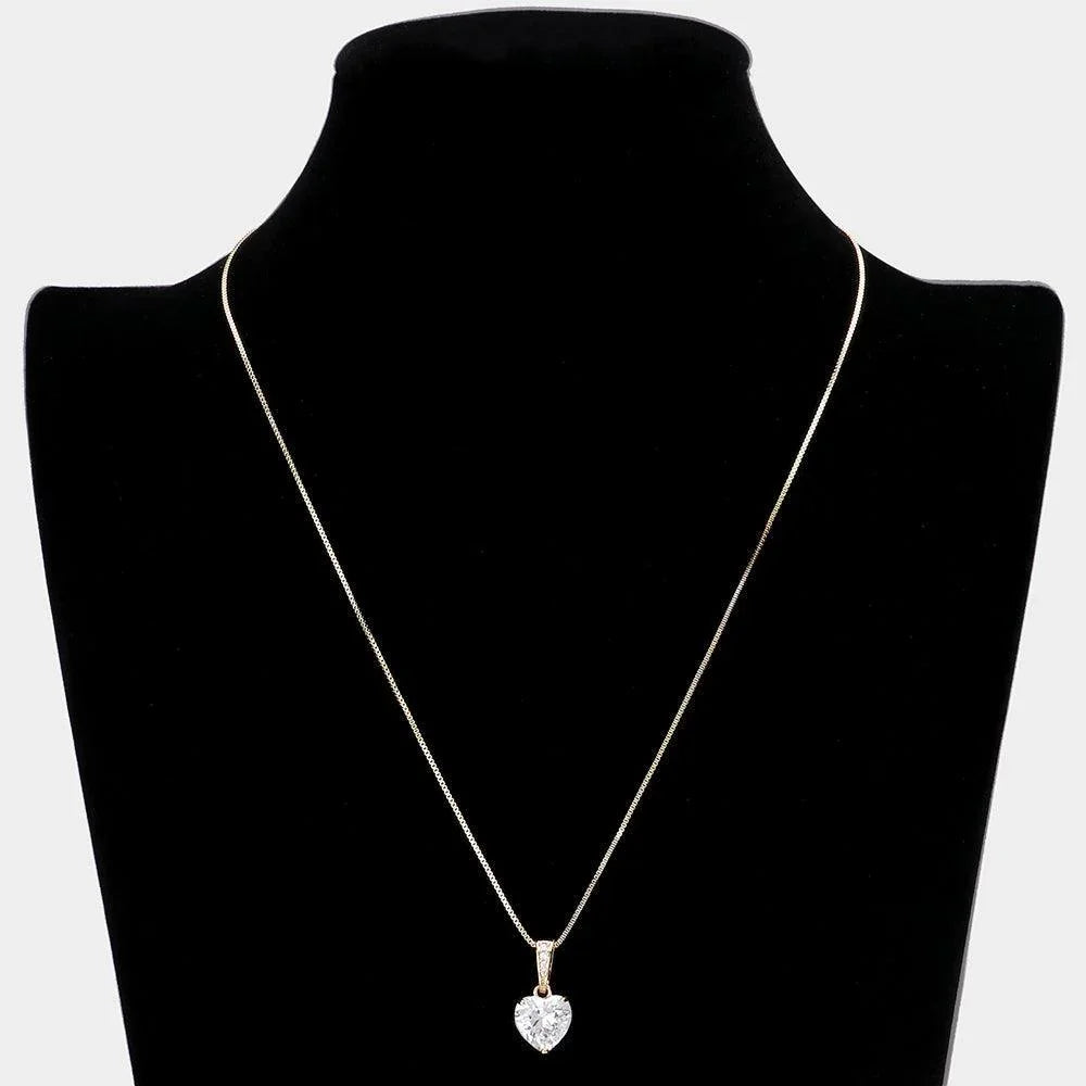 Gold CZ Heart Stone Pendant Necklace - Jewelry Store by Erik Rayo
