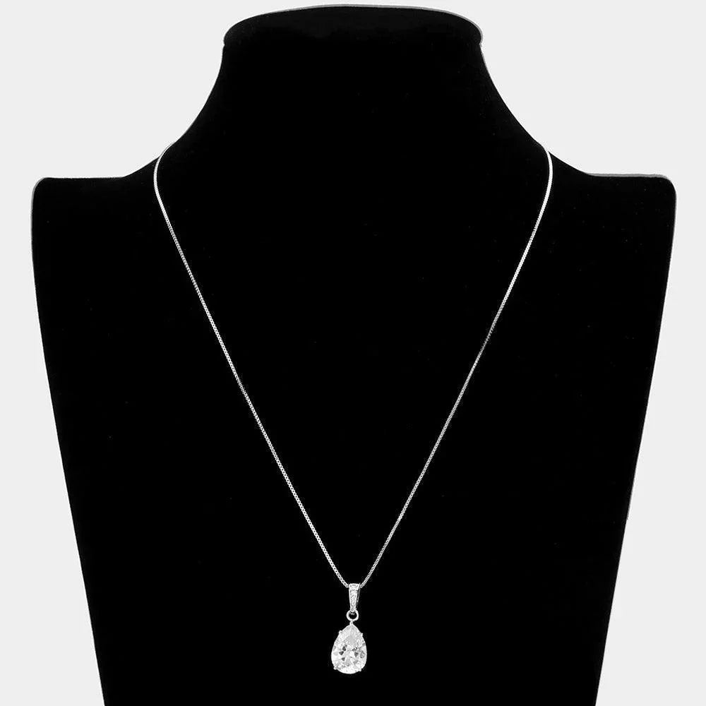 CZ Teardrop Stone Pendant Necklace - Jewelry Store by Erik Rayo