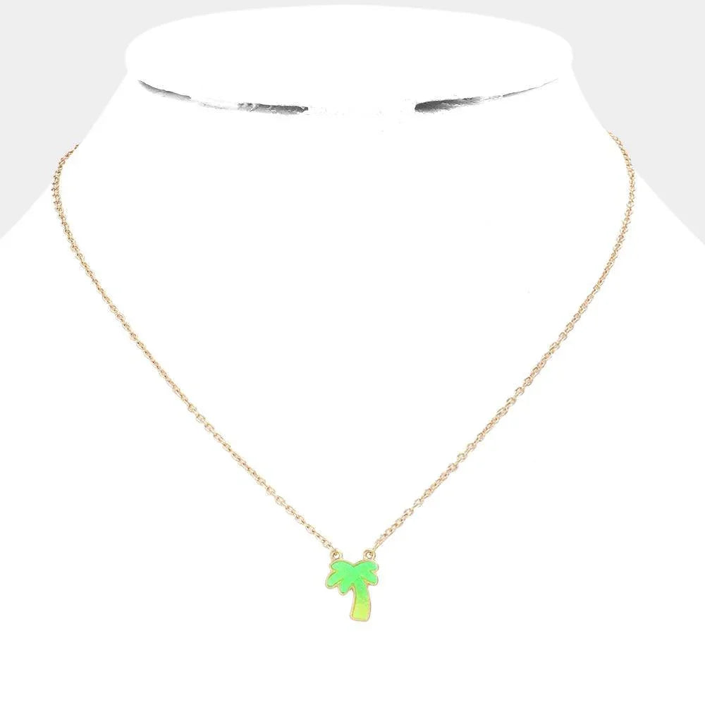 Green Druzy Palm Tree Pendant Necklace - Jewelry Store by Erik Rayo