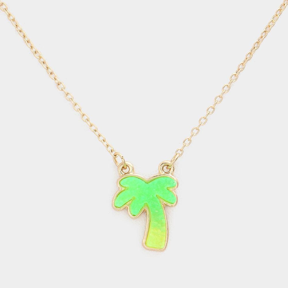 Green Druzy Palm Tree Pendant Necklace - Jewelry Store by Erik Rayo