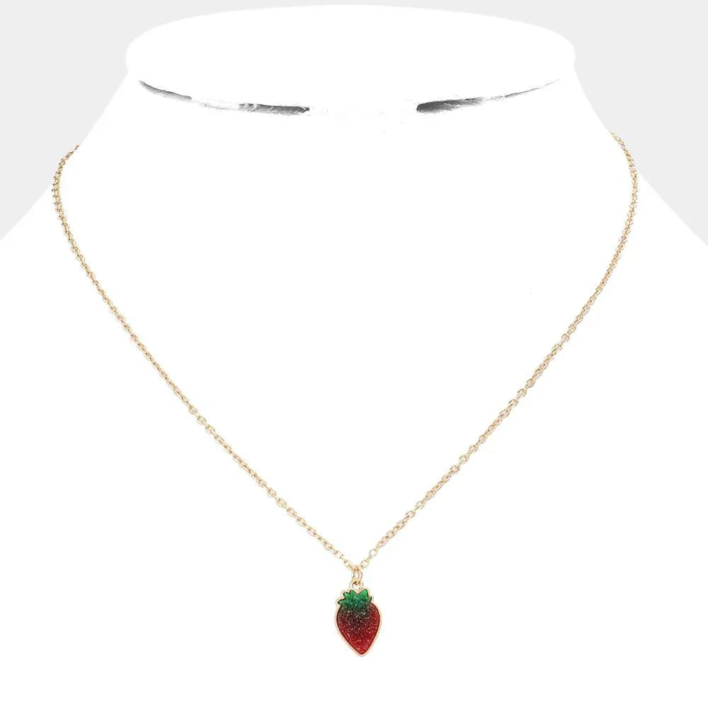 Red Druzy Strawberry Pendant Necklace - Jewelry Store by Erik Rayo