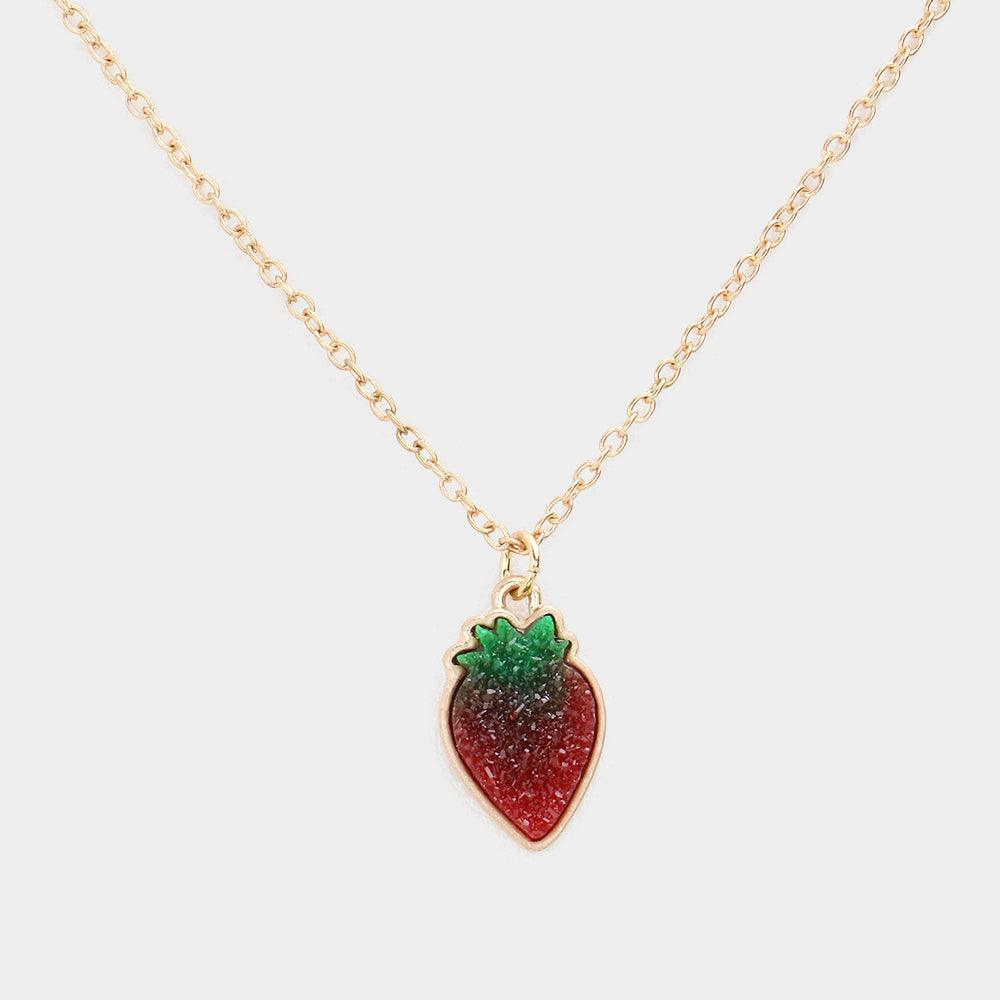 Red Druzy Strawberry Pendant Necklace - Jewelry Store by Erik Rayo